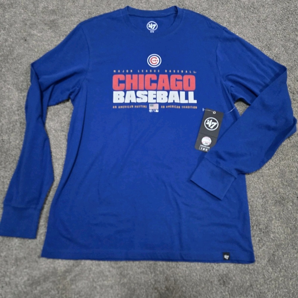 Chicago Cubs Baseball‎ Shirt Mens Navy Blue Long Sleeve Wrigley 47 Size M
